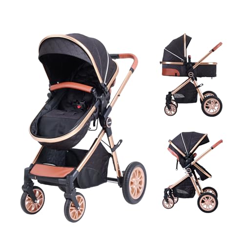 Image of Cochildor DuraFlex 2 in 1 Baby Stroller, Foldable Travel Stroller | Infant Stroller for Newborn to Toddler, Compact Stroller with Reversible Seat, All-Terrain Wheels, UPF 50+ Canopy, Black