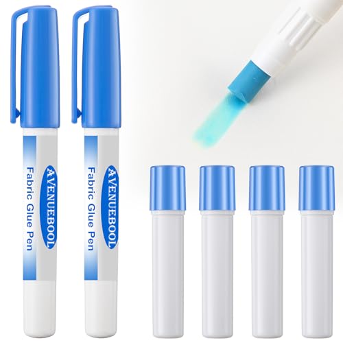 Avenuebool 2 Fabric Glue Pen with 4 Refill Washable Temporary Fabric Sewing Adhesive Temporary Blue Glue Stick for English Paper Quilting Piecing Patchwork Sewing