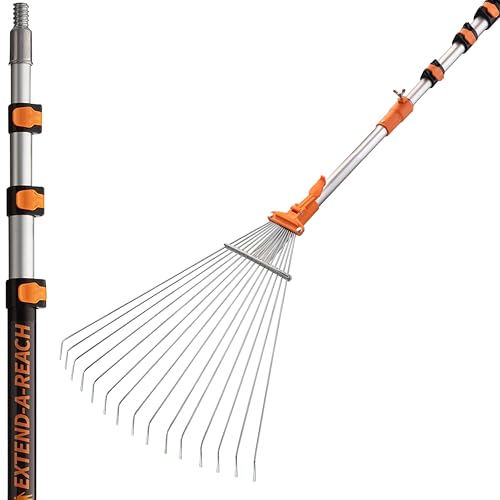 4-12 Telescoping Roof Rake 20 ft Reach // Collapsible Roof Rake for Leaves and Pine with Extension Pole // Roof Cleaning Tool for Gardening and Lawns // High Reach Adjustable Metal Leaf Raker