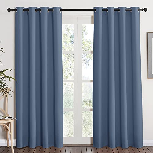 NICETOWN Blackout Curtain Panel - (Stone Blue Color) Light Blocking Room Darkening Window Drape for Nursery/Bedroom, Ring Top, W52 x L84, 1 PC Stone B