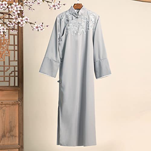 Deluxe Unisex Cloud Embroidered Chinese Traditional Male Cheongsam Mandarin Collar Long Robe Kung Fu Uniform2