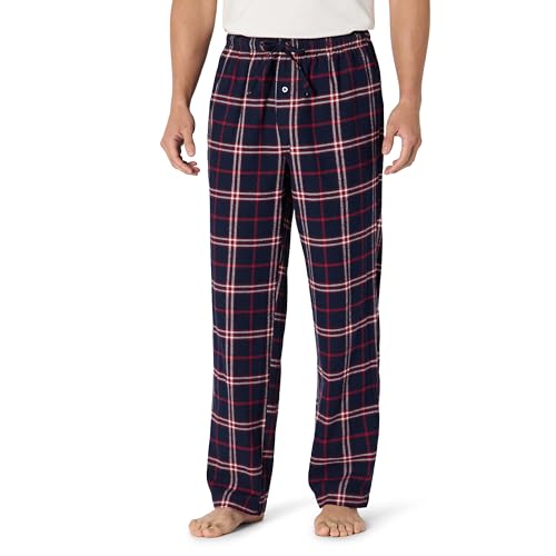 Amazon Essentials Herren Atmungsaktive Flanell-Pyjamahose (Erhältlich In Groß Und Schwer), Marineblau Rot Karomuster, M