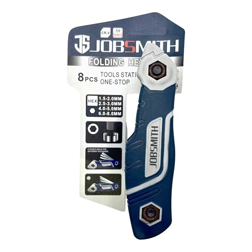 JOBSMITH 8PCS Foldable Allen Key Set Portable Hex Wrench Set with Non-Slip Grip Multi-Purpose Durable Steel Tools for Bike Furniture & DIY Repair