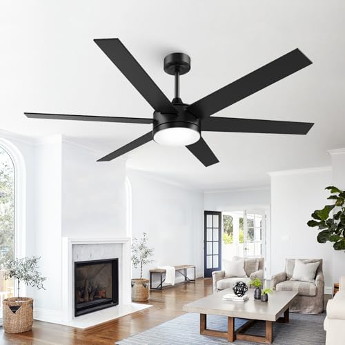 Vaczon 60 Inch Large Ceiling Fans with Lights and Remote, Indoor Outdoor Black Modern Ceiling Fan, 3CCT, Reversible DC Motor Dual-Sided Blades High CFM Ceiling Fan for Bedroom Living Room Patio Garage
