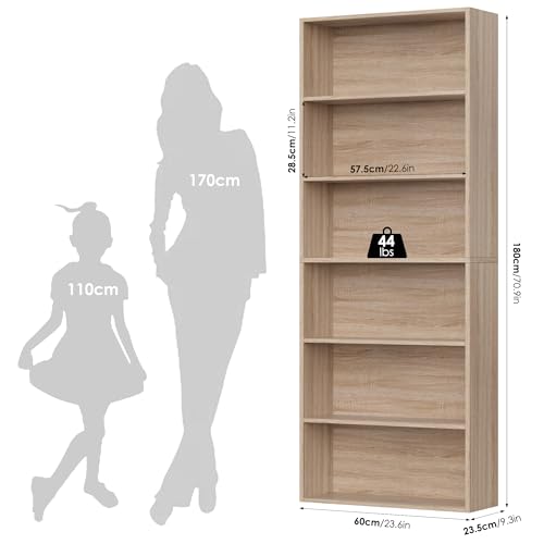 Bibliothèque chêne 6 niveaux 180 cm anti-basculement FirFurd