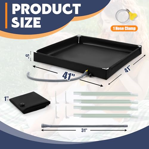 MABOZOO Foldable Shower Base, 41\"x 41\"x 5\" Durable Outdoor Shower Pan with Drain, Portable Collapsible Shower Basin Shower Tent Awning Base for Camp, Temporary Shower