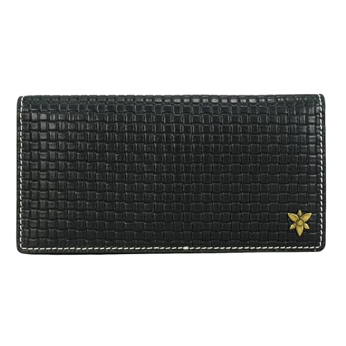 Anna by Anuschka Heritage Collection Women's Genuine Leather RFID Blocking Bi-Fold Clutch Wallet - Basket Embossed Black