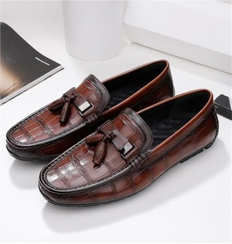 Lightweight Fashion Mens Loafers Solid Color Stone Pattern Tassel Driving Loafers Anti-Slip Flat Heel2
