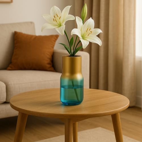 Image of ecofynd Glass Vase for Flowers Plants, Modern Decorative Vase for Home Decor Center Table, Bedroom, Living Room, Office Decoration, Wedding or Gifts, Luster Glass Vase, (GVASE012, Sky Blue)