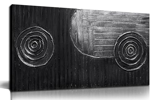 THRLVEART Abstract Oil Painting Wall Art Bedroom Black and Silver Canvas Wall Art for Living Room Circles Pictures Wall Decor for Kitchen Size 20 x 40 Inch