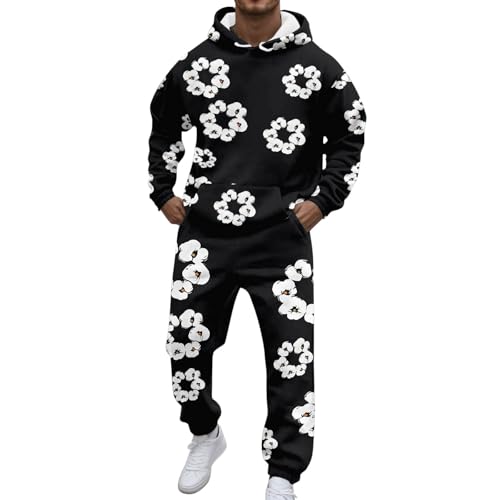 Herren -Baumwolldrucken mit Kapuze -Sweatshirt -Set, warm und sportliches Sweatshirt für den Herbst und Winter