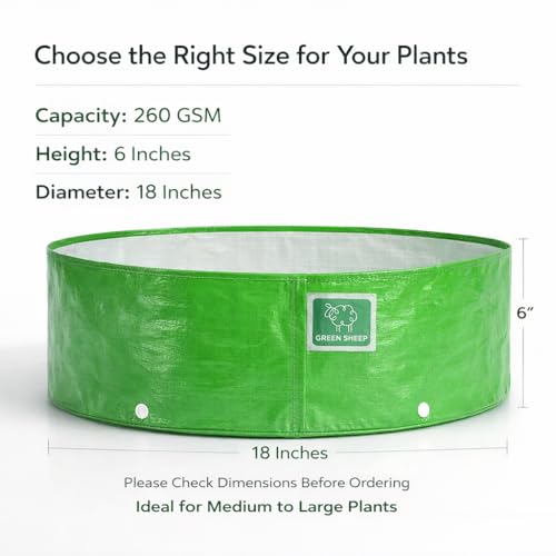 Image of GREENSHEEP HDPE Grow Bag Heavy Duty 260 GSM Round Plants Flower Growing Bags Floor Standing Mount Type for Home Garden Balcony Terrace Kitchen Nursery (Green, 18x6 inch, Pack of 8)