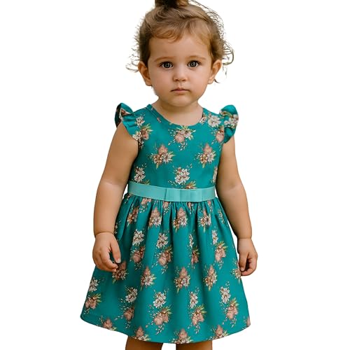 Image of TotzTouch Baby Girls Gathered Floral Printed Dress