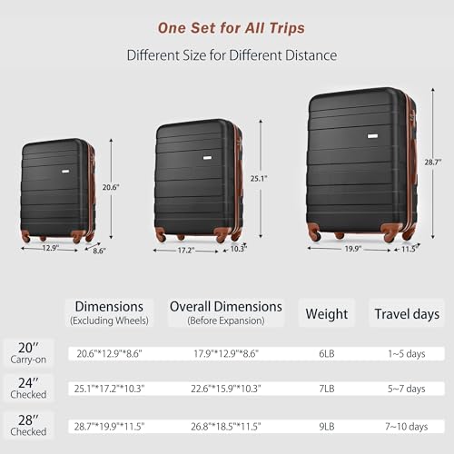 Luggage Sets 4 Piece, ABS Durable Suitcase with Travel Bag, Carry On Luggage Suitcase Set with 360° Spinner Wheels, ivory and brown (Black+Brown)4
