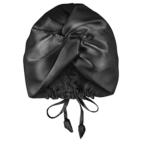 OLESILK Silk Bonnet for Sleeping Women: 100% Mulberry 22 Momme Silk, Adjustable Fit for Night Hair Care, No Frizz for Curls, Black Cover