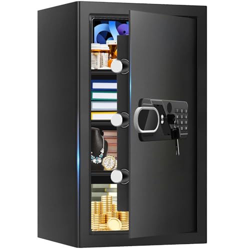 5.1 Cuft Large Home Safe Fireproof Waterproof, Anti-Theft Fireproof Safe Box with Programmable Keypad, Spare Keys and Alarm System, Fire Safes for Home Money Document Valuables