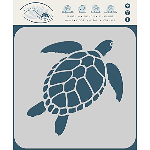 Plantilla de Tortuga, 7,5 x 7,5 cm (S) - Mar Océano náutico arrecife en peligro para plantilla de pintura