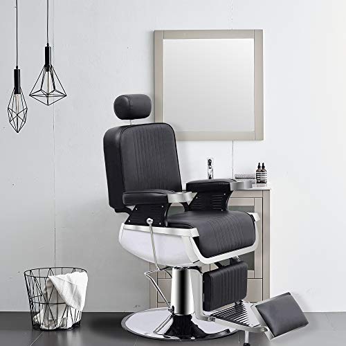 Barberpub Heavy Duty Vintage Barber Chair All Purpose Hydraulic Reclining Antique Salon Equipment For Barbershop Stylist 8740Bk, Black #TOP19