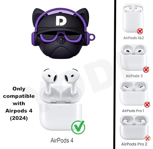 Image of YODI Case Cover for Airpods Pro|Pro 2|Airpods Pro 3|Airpods 4 Pouch, Silicone Cases with Cleaner Kit 360 Drop Protection,Shock-Resistant ((Black Dog with Purple Band), Airpods 4)