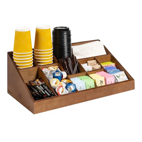 happimess Bambury 18" Cup and Condiment Station Bamboo Organizer, Brown by happimess - Used condition - US$51.59
