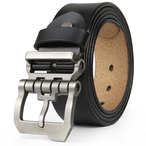 JingHao mäns bälte läder jean business jeansbälte helnötsläder svart brunt midjeomkrets 28–65 tum D20-10, svart 1, Länge 120cm Fit für Taille 37-39