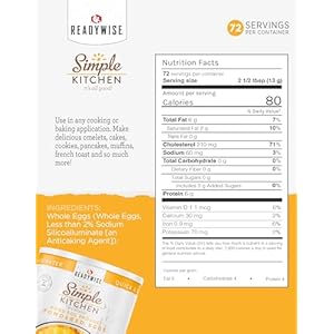 Readywise simple kitchen powdered eggs 72 servings emergency supply dehydrated food baking supplies camping meals survival food 10 can egg powder dehydrated eggs powder  urban country home decor
