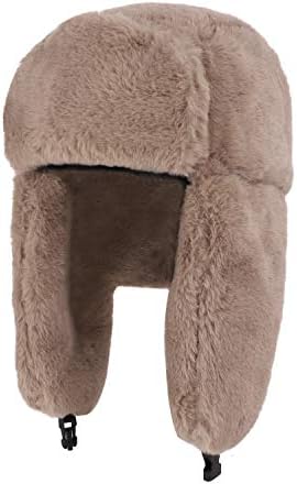 Winter Cozy Plush Ushanka Russian Hat Windproof Thermal Full Hood Earflap Hat Skull Cap Snowmobile Ski Hunting Trapper Hats for Women Teen Girls, Xmas Gift Brown