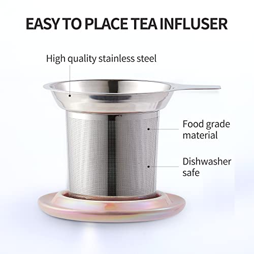 Jemirry Tea Cup With Infuser And Lid, Ceramic Cup With Lid, Tea Cup Tea Mug For Tea Lover, Porcelain Tea Strainer Cup, Tea Infuser Cup With Infuser Basket And Lid - Pink #TOP2