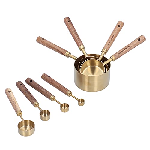 8 Pezzi Strumenti da Forno in Legno di Teak Set da 8 Strumenti da Forno Set Misurino e Cucchiaio in Acciaio Inossidabile con Manico in Legno - Kit di Strumenti da Forno da