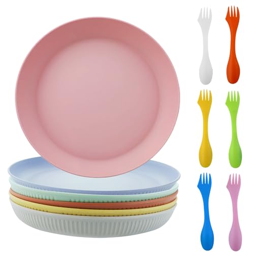 Juego de 6 platos plastico duro reutilizables de 23cm, platos de camping, irrompibles, aptos para microondas, aptos para lavavajillaspara picnic, camping, jardines, exteriores