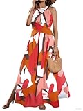 CHICME Women’s Elegant Halter Neck Criss-Cross Tie Back Maxi Dress - Lightweight Summer Wedding Guest & Vacation Dress for Women 2025-mu-XL Multicolor