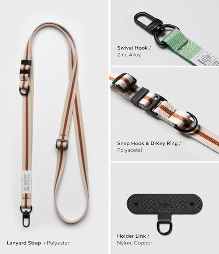 Image of Ringke Holder Link Snap Hook Lanyard [Crossbody Strap + Tether Tab] Adjustable Anti-Theft Shoulder Neck Strap with Durable Nylon Weave Patch for Universal Phone Cases - Maple Brown
