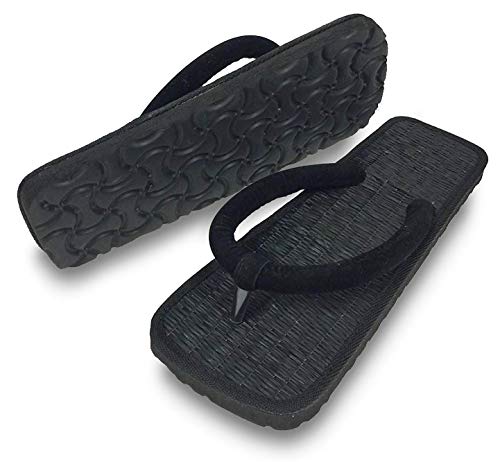 [GiGant] 超軽量 カジュアル 草履 サンダル い草 ぞうり 履物 雪駄 (M, ブラック)