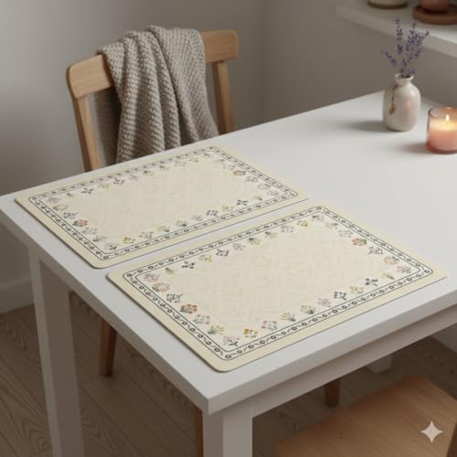 Image of YELONA Leather Dining Table Placemats Set of 2 - Waterproof, Heat Resistant, Anti-Slip, Easy to Clean Table Mats for Dining Table, Kitchen & Home Decor (Cream, 40 x 30 cm)