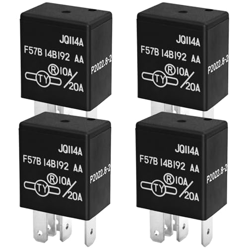 Relay F57B14B192AA (Pack of 4), 10A/20A 12VDC 5Pins Automotive Relay F57B 14B192 AA - OEM Replacement, Compatible for Select Ford,Toyota,Cadillac Vehicles