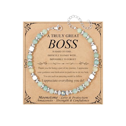 JoycuFF Boss Lady Gifts for Women, Boss Day Supervisor Manager Lady Gifts for Women, Amazonite Moonstone Bracelets