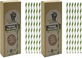 Ökolution Einweg-TRINKHALME aus FSC-Papier, zwei-farbiges Muster in grün und weiß, 50 Stück, Länge 19 cm, für den Grillabend oder Kindergeburtstag, FSC-Papier, nachhaltige Verpackung (Packung mit 2)