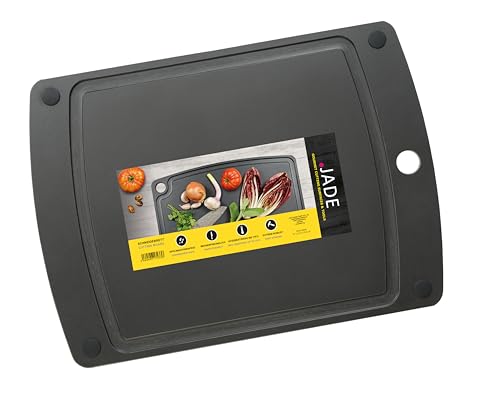 JADE Schneidebrett Gourmet Gripper (37 x 27,5 cm) mit Saftrille & rutschfesten Füßen - aus Zellulose-Laminat, schwarz - messerschonend, spülmaschinenfest, hygienisch, hitzebeständig