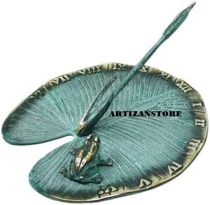 ARTIZANSTORE Brass Decorative Solid Brass Frog Sundial - 8" inches Frog on Lily Pad Anniversary Wedding Gifts