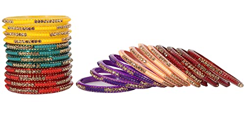 Image of NMII Fancy Glass Bangle Set For Women & Girls | Kada Bangles For Daily Use | Kaanch Ke Kade | Multicolor Kada Set | Chudi For Women | Fancy Women's Bangles For Wedding, Party & Gift