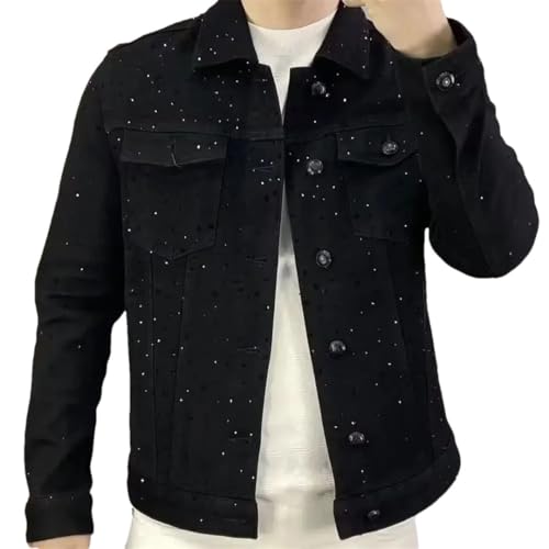 Men Jeans Coat For Button Slim Short Denim Jackets Man Diamond Coat