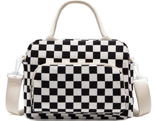 GASSDA Lunch Box for Women Insulated Lunch Bag Women Adult Cute Lunch Bags Reusable Lunchbox Cooler Tote Bag for Work Picnic (Black-White Plaid)