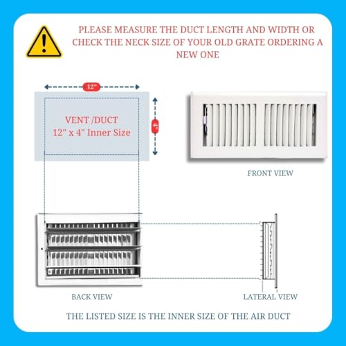 Image of 4 inch x 12 inch White Floor Register 2 Way - Stamped Face Steel Vent Cover, HVAC Floor Grille for AC Heat, Fits 4x12 Duct Opening, Heavy Duty Metal Register