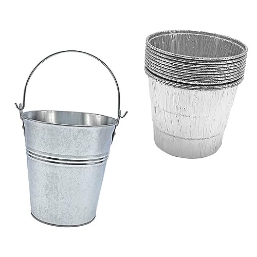 ROMISBABA Secchio Raccogli Gocce per Griglia con Rivestimento in Alluminio Monouso, Set 1 Secchio + 10 Fodere, per Barbecue, per Feste all’Aperto, Campeggio e Pulizia Facile del Grasso