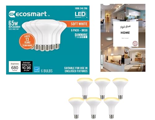 NSPARK EcoSmart BR30 Soft White 65-Watt Equivalent Dimmable LED Light Bulb 2023 New Upgraded Version Style Guide (6 Packs)