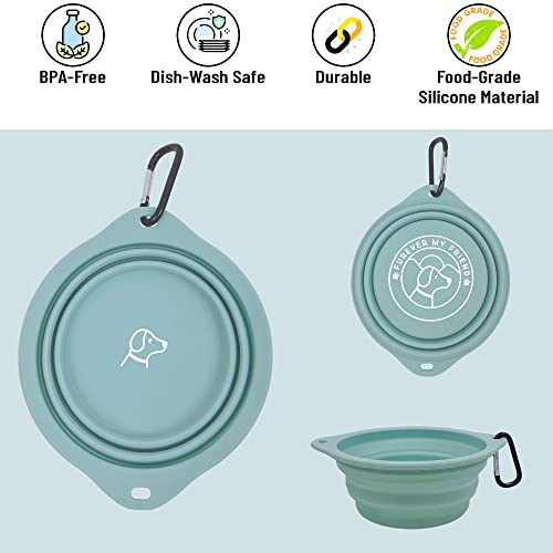 2 Set Of Furever Collapsible Silicone Portable Dog Water Food Bowls Travel Foldable Rubber Dish Large Bowl Dogs Puppy Pet Traveling Camping Walking Hiking Gear Platos Para Perros (Sky Blue) #TOP1