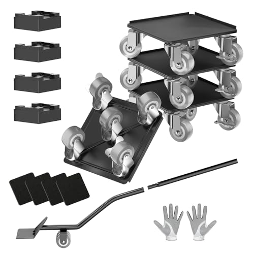 LOYAL TIGER Heavy Duty 1500LBS Furniture Dolly & Movers with 5X 360° Wheels - Carbon Steel Panel & Non-Slip Casters, Includes Lifter Jacks, Gliders for Sofa, Refrigerator (5.4 Inch, Gray)