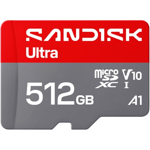Image of SANDISK 512GB Ultra microSD UHS-I Card - Up to 195MB /s Read Speed, Full HD Video, V10, U1, C10, A3 - SDSQUJQ-512G-GZ6MA