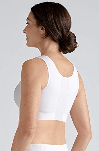 Amoena Womens Sarah Wire-Free Cotton Front Closure Post Surgery Non-Pocketed Medium Compression Mastectomy Bra White 34B #TOP1