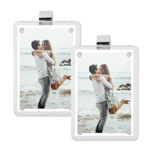 Tinoaly 2pcs Car Sun Visor Photo Holders, Acrylic Magnetic Design Photo Car Visor Clip Car Sun Picture Frame Car Photo Display Accessories for Most Car Visors(Transparent)